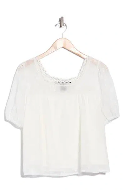 Forgotten Grace Lace Trim Embroidered Eyelet Top In White