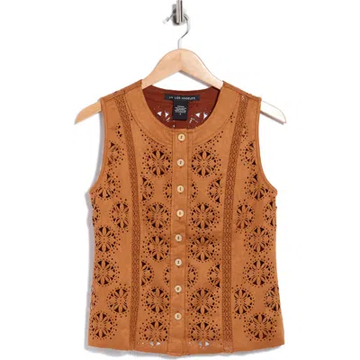 Forgotten Grace Laser Cut Circle Faux Suede Tank In Brown