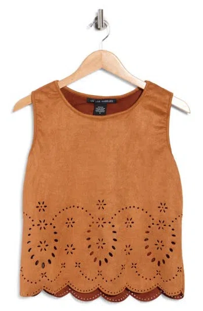 Forgotten Grace Laser Cut Faux Suede Tank In Brown