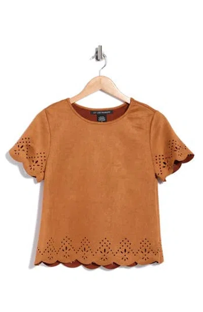 Forgotten Grace Laser Cut Faux Suede Top In Brown