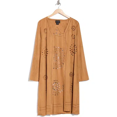 Forgotten Grace Lasercut Long Sleeve Duster In Brown