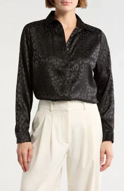 Forgotten Grace Leopard Button-up Shirt In Black