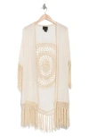 Forgotten Grace Long Fringe Knit Ruana In Natural