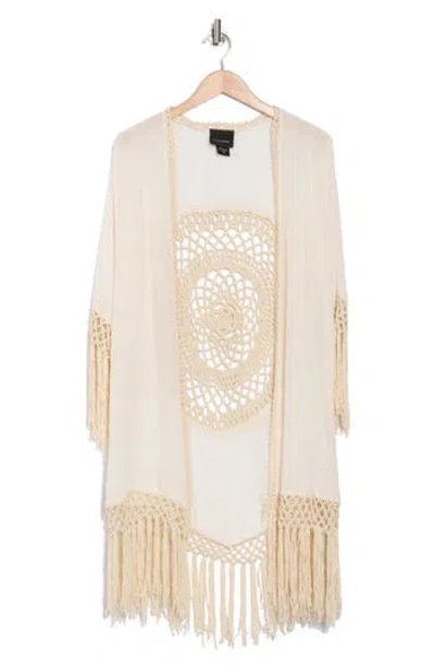 Forgotten Grace Long Fringe Knit Ruana In Natural