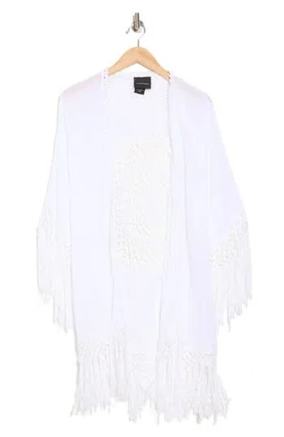 Forgotten Grace Long Fringe Knit Ruana In White