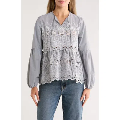 Forgotten Grace Long Sleeve Embroidered Top In Gray