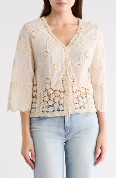 Forgotten Grace Mixed Media Button-up Shirt In Neutral