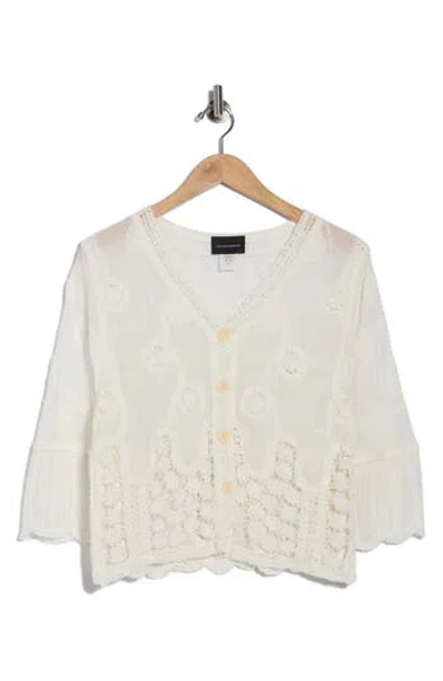 Forgotten Grace Mixed Media Button-up Shirt In White