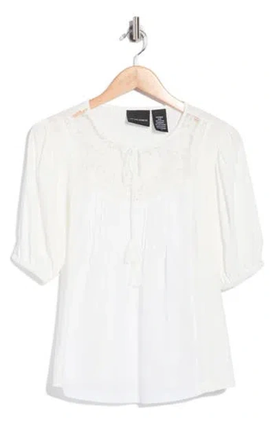 Forgotten Grace Mixed Media Pleat Top In White