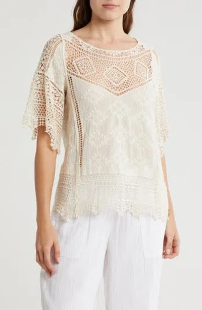 Forgotten Grace Mixed Media Top In Natural