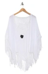 Forgotten Grace Open Knit Fringe Trim Ruana In White