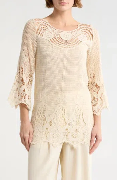 Forgotten Grace Open Knit Lace Top In Neutral