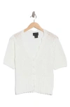 Forgotten Grace Open Knit Short Sleeve Button-up Sweater In White