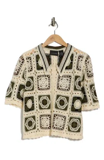 Forgotten Grace Open Knit Square Short Sleeve Cardigan In Multi