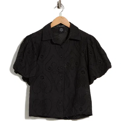 Forgotten Grace Open Stitch Button-up Shirt In Black