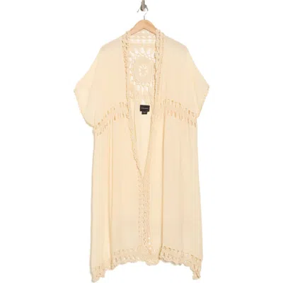 Forgotten Grace Open Work Knit Duster In Natural