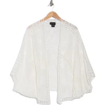 Forgotten Grace Open Work Knit Trim Short Ruana In White