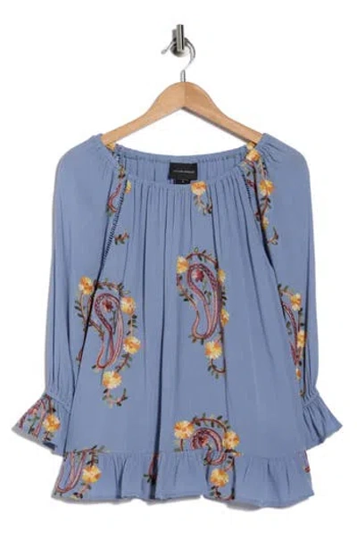 Forgotten Grace Paisley Embroidered Top In Blue