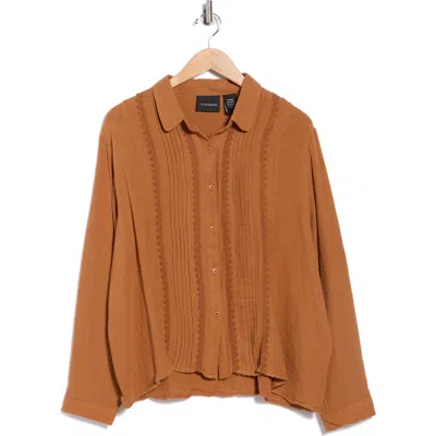 Forgotten Grace Pintuck Cotton Button-up Shirt In Multi