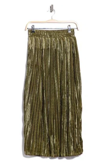 Forgotten Grace Pleated Lamé Midi Skirt In Gold