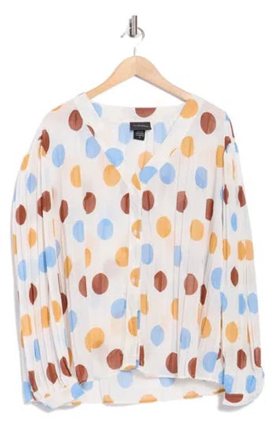 Forgotten Grace Polka Dot Long Sleeve Pleated Button-up Top