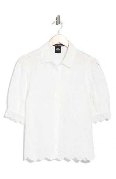 Forgotten Grace Puff Sleeve Eyelet Shirt In White