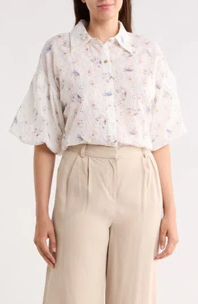 Forgotten Grace Puff Sleeve Print Top In White