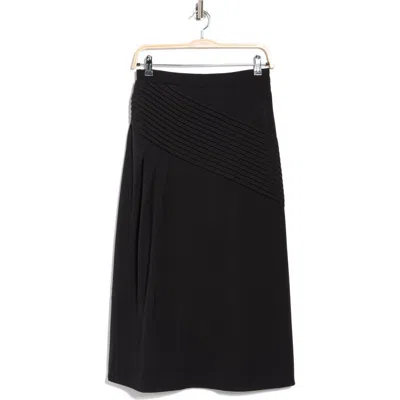 Forgotten Grace Ruffle Stripe Pleat Midi Skirt In Black
