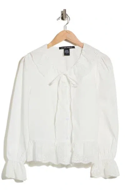 Forgotten Grace Scalloped Eyelet Collar Cotton Shirt In White