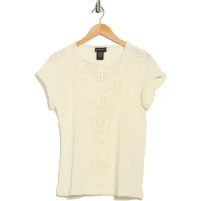 Forgotten Grace Short Sleeve Crochet Top In Brown