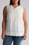 Forgotten Grace Sleeveless Pintuck Eyelet Trim Tunic In White