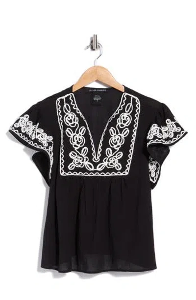 Forgotten Grace Soutache Trim Top With Flutter Sleeves In Black