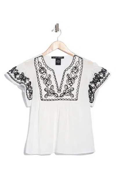 Forgotten Grace Soutache Trim Top With Flutter Sleeves In White