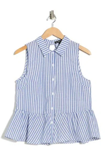 Forgotten Grace Stripe Sleeveless Peplum Top In Blue