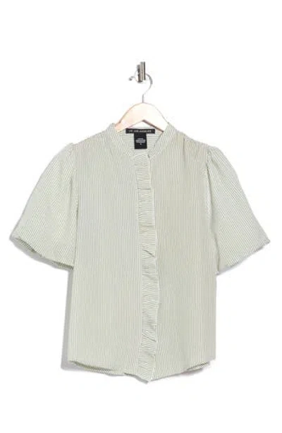 Forgotten Grace Striped Ruffle Bubble Sleeve Shirt In White