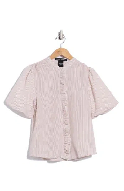 Forgotten Grace Striped Ruffle Bubble Sleeve Shirt In Pink