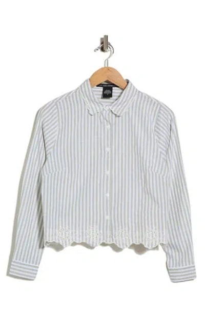 Forgotten Grace Striped Shirt With Embroidered Hem In Blue