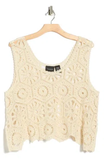 Forgotten Grace Swing Crop Cotton Crochet Top In Neutral