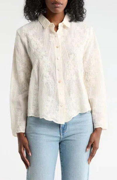 Forgotten Grace Textured Cotton Button-up Shirt In Neutral