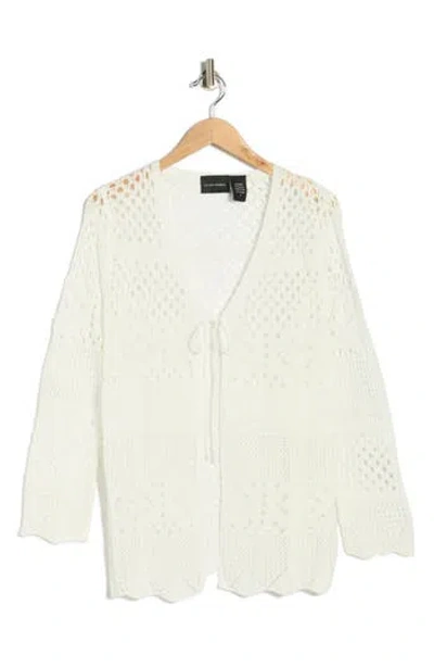 Forgotten Grace Tie Front Cotton Open Stitch Cardigan In Multi