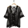 Forgotten Grace Tie Front Crochet Lace Trim Top In Black