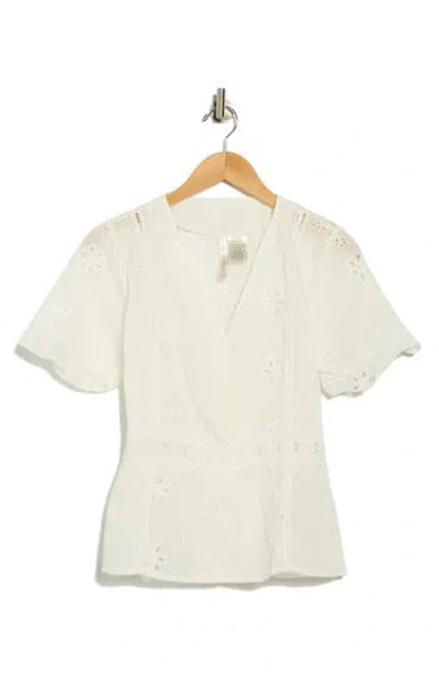 Forgotten Grace V-neck Short Sleeve Embroidered Top In White