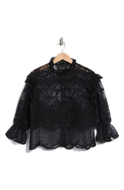 Forgotten Grace Victorian Lace Button-up Shirt In Black