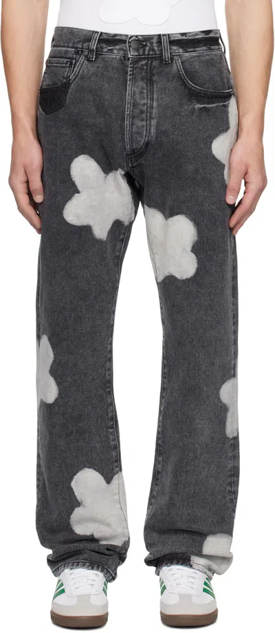 Forma Black Bleached Flowers Jeans In Black Denim + Bleach