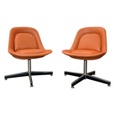 Pre-owned Forma Pair Of “pollock” Armchairs By , Aluminum & Leather, Brazil, 1970s In Orange