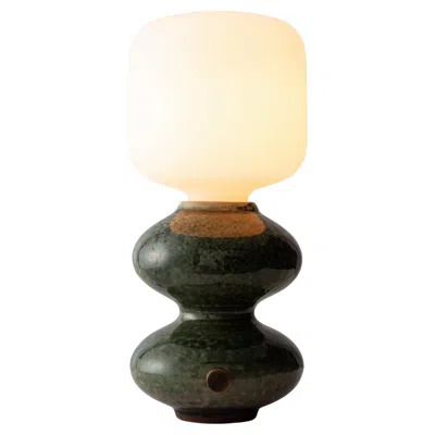 Pre-owned Forma Rosa Studio Modern Ceramic Handmade Wave Form Table Lamp In Green By