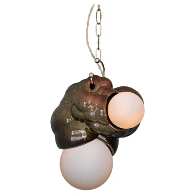 Pre-owned Forma Rosa Studio Organic Modern Sculptural Ceramic Bubbly Capullo Pendant Chandelier In Green