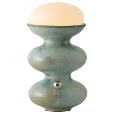 Pre-owned Forma Rosa Studio Unique Modern Handmade Ceramic Wave Form Table Lamp In Blue Crystal Aqua Glaze
