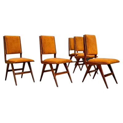 Pre-owned Forma Set Of 6 Chairs In Saddle Mohair And Rosewood, Attributed To , 1950s In Brown
