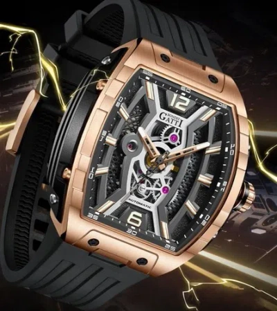 Pre-owned Formal Gatti Sapphire Watch Man Auto Mechanical Luminous Barrel Wristwatch Gift